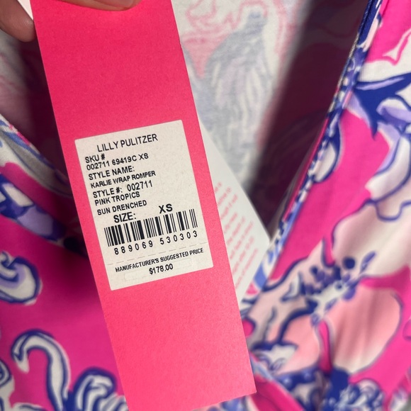 Lilly Pulitzer Karlie Wrap Romper Jersey Sun Drenched Pink Tropics Preppy Resort - Picture 10 of 13